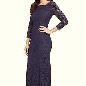 NWT Adrianna Papell Navy 3/4 sleeve boat neck lace gown 22W PERFECT for wedding